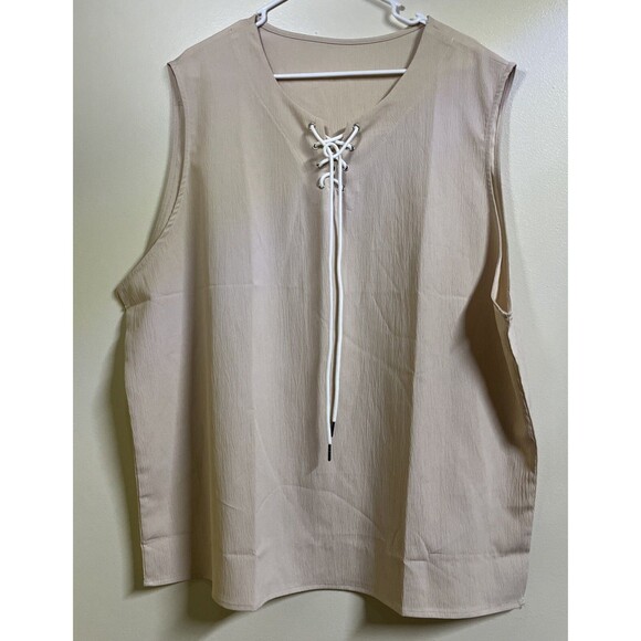 Women's Size 3XL Cream Sleeveess Blouse VNeck with Front Tie 100% Polyester - Picture 1 of 7
